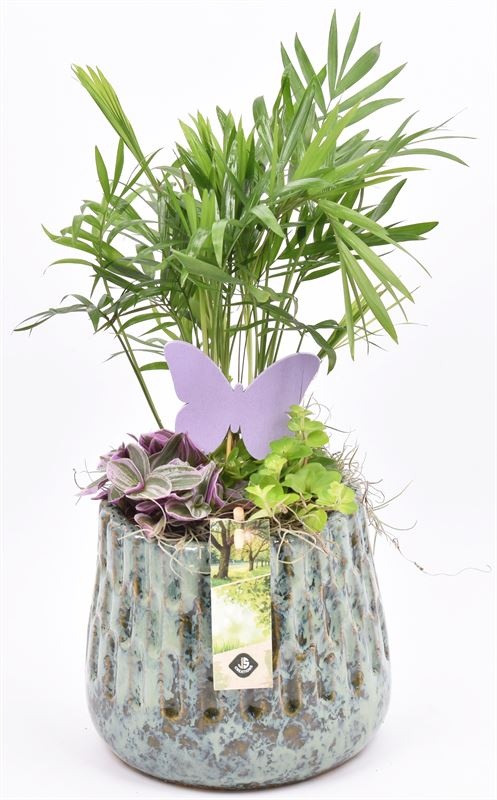 Keramiek pot gr/bl 14/16cm, D 16