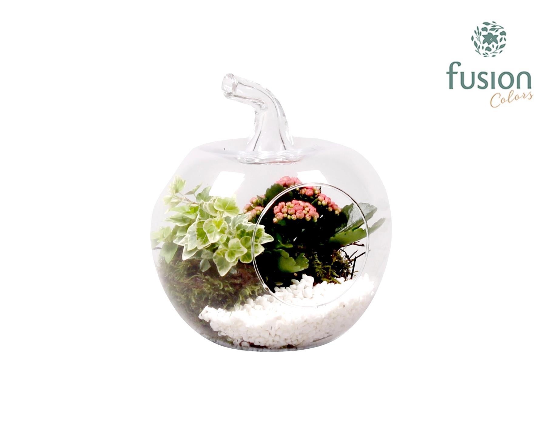 Glazen appel met Arrangement D18.5 H21, D 19