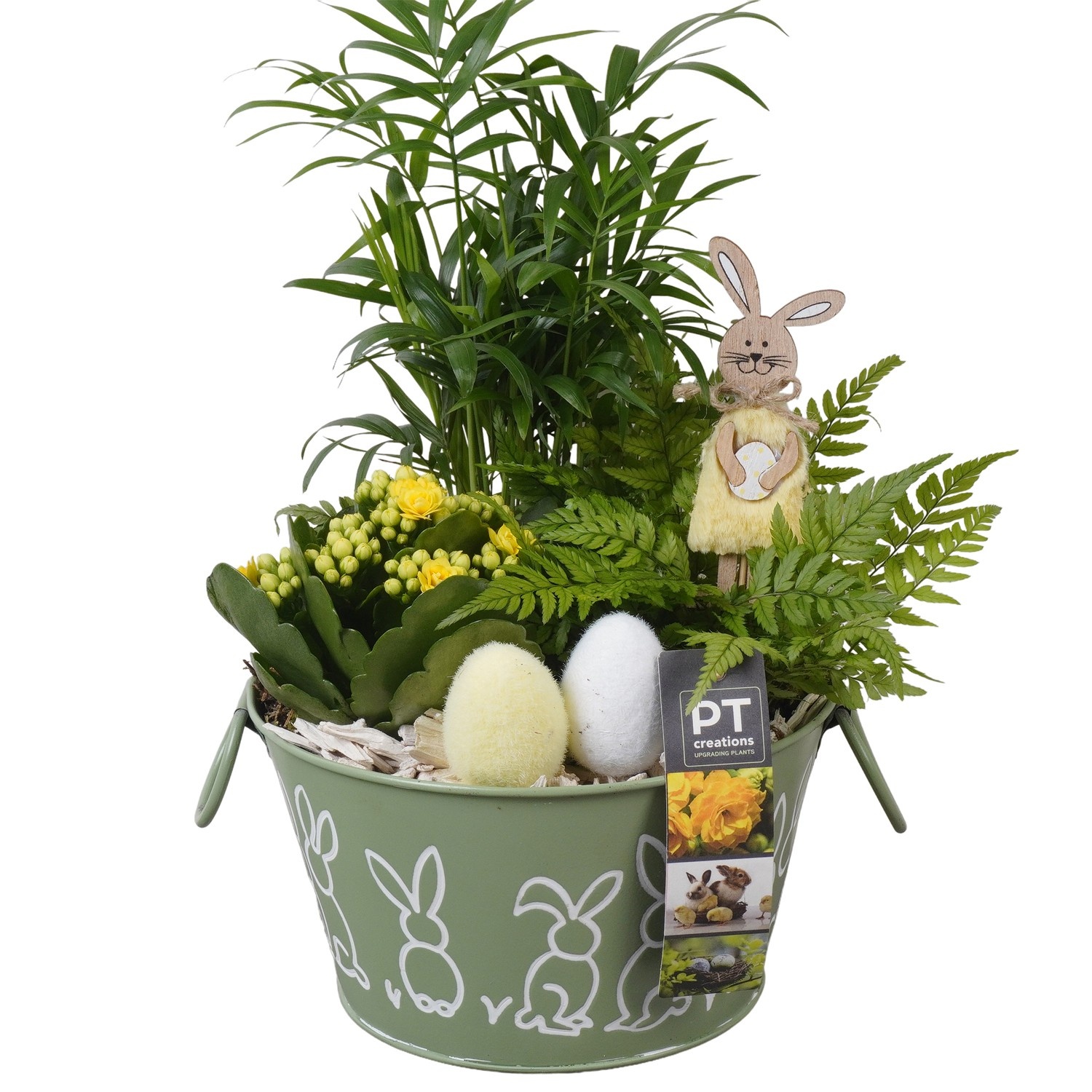 PTPB6459 Arrangement Easter in zink pot, D 18