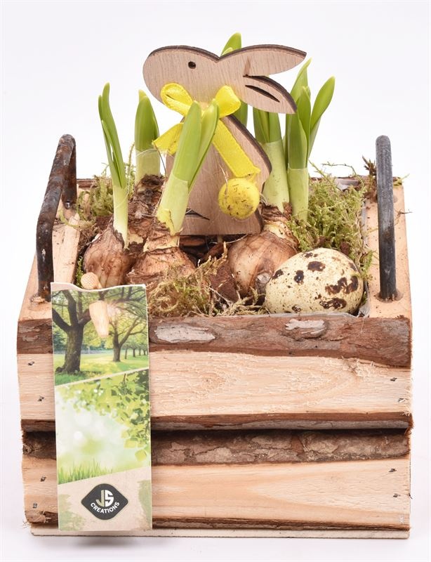 Hout vierk. met handvat 12,5x12,5cm, D 13