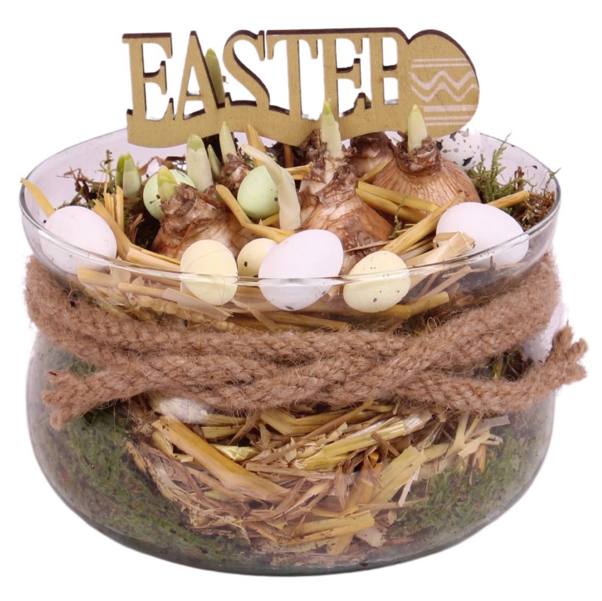 Easter Arr. Indoor Glass Bowl with Rope Ø16cm, D 16