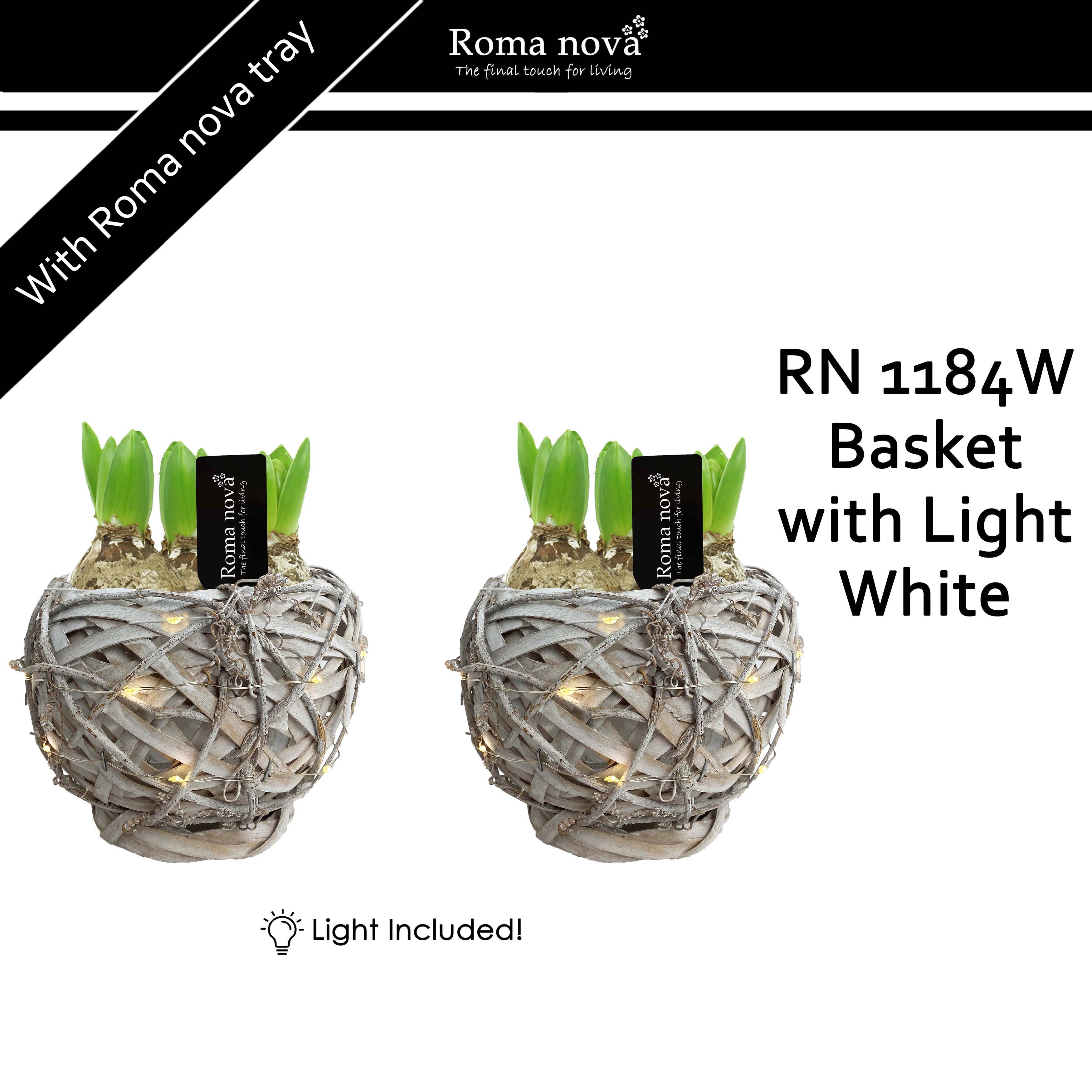 1184W - Basket with Light White (Hyacint), D 17