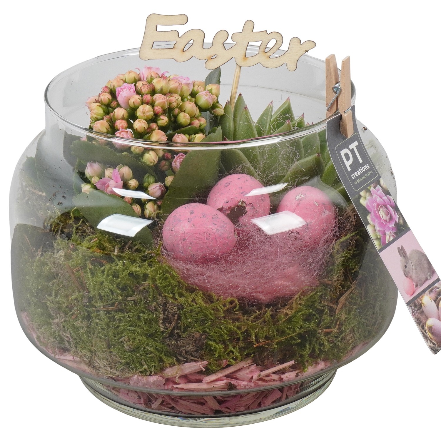 PTPG9367 Arrangement Easter in glas vaas, D 18