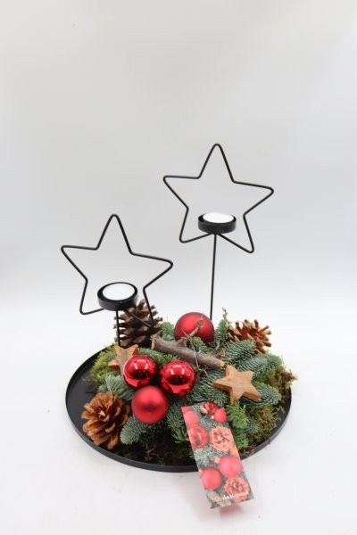 Kerst, zinken plateau rond zwart, D 29 cm