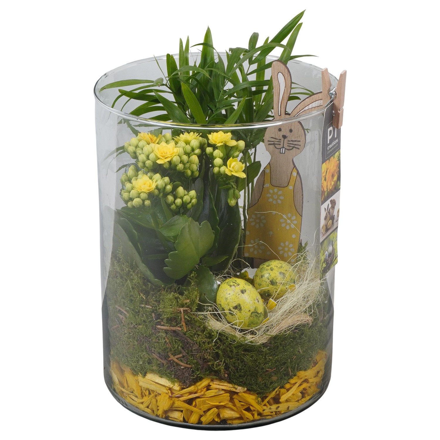 PTPG9329 Arrangement Easter in glas vaas, D 15