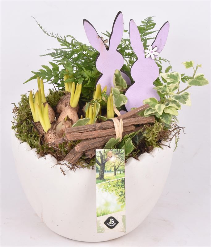 Cement schaal ei 18 cm creme, D 19