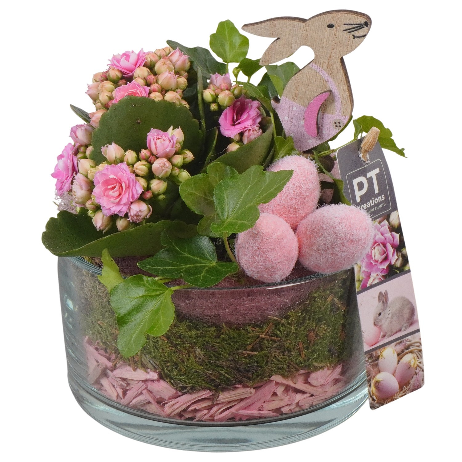 PTPG9323 Arrangement Easter in glas vaas, D 14