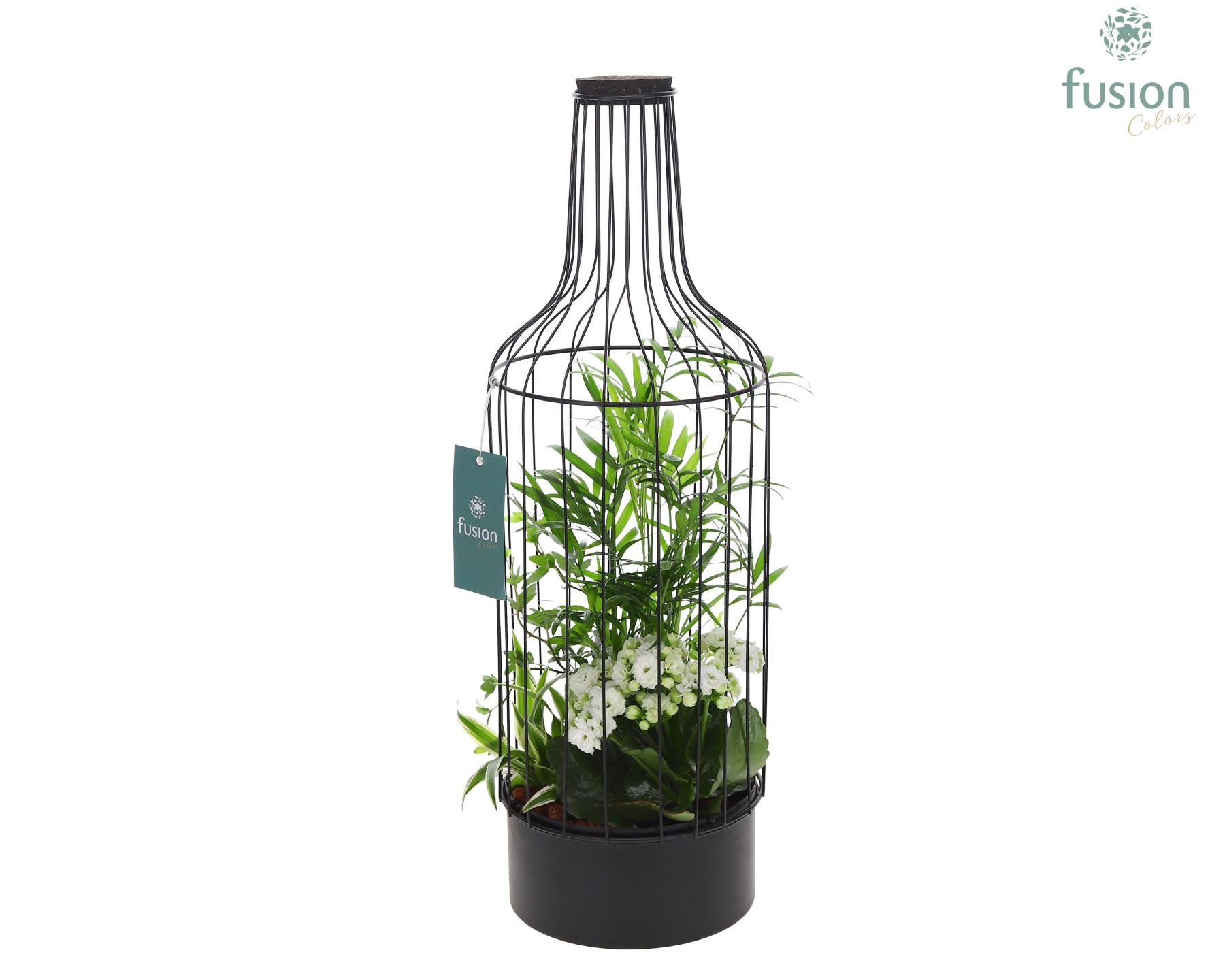 Metaal fles zwart Large met arrangement, D 17