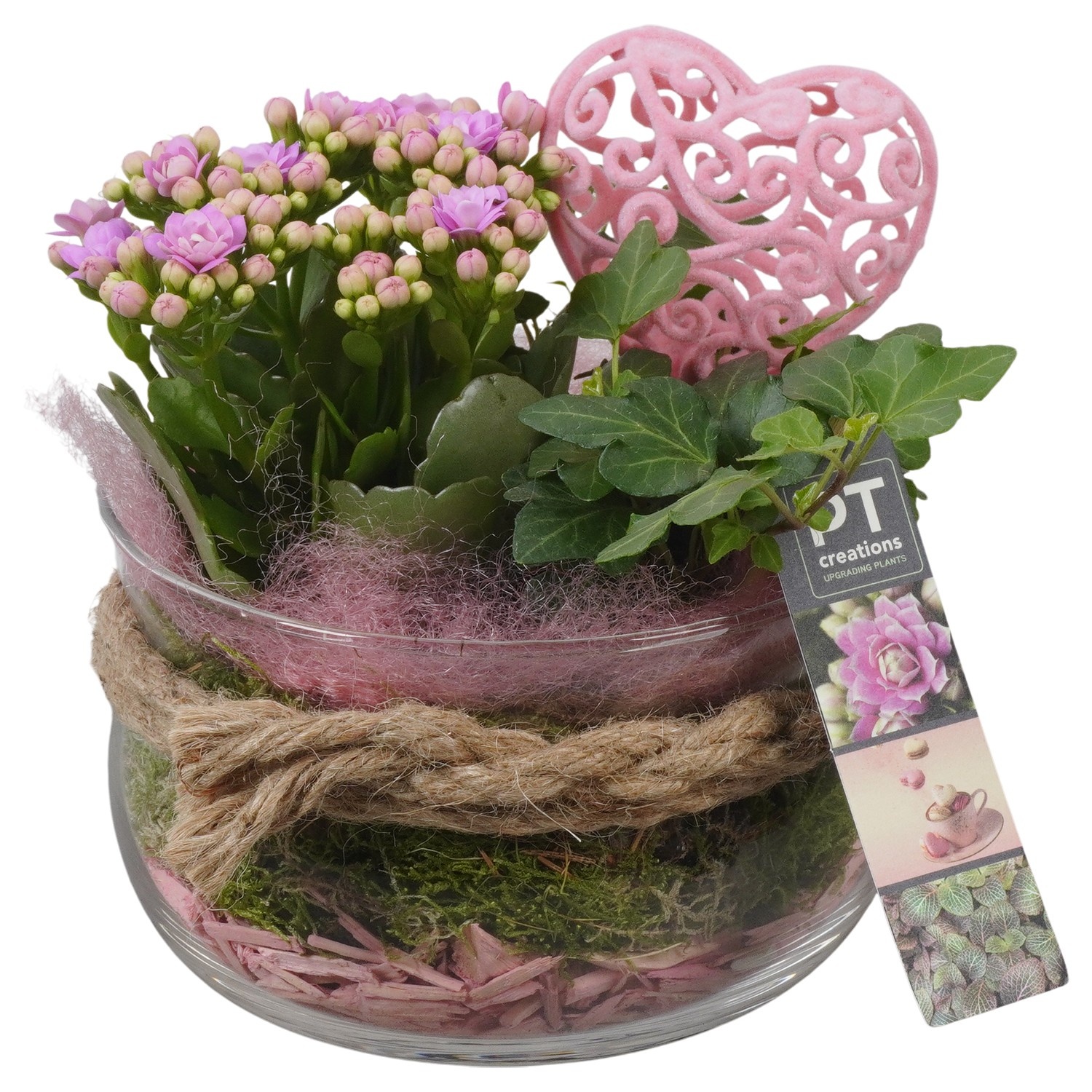 PTVMG4902 Arrangement Valentines-Mothersday in glas schaal, D 16