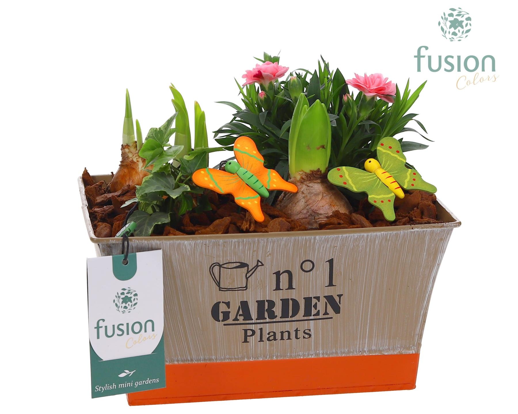 Zink schaal voorjaar div.kleuren met arrangement, D 22