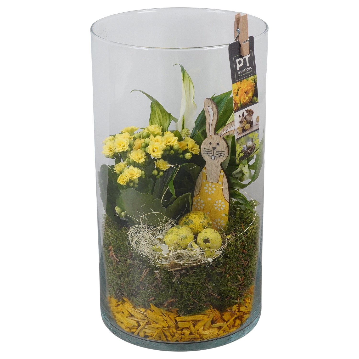 PTPG9333 Arrangement Easter in glas vaas, D 16