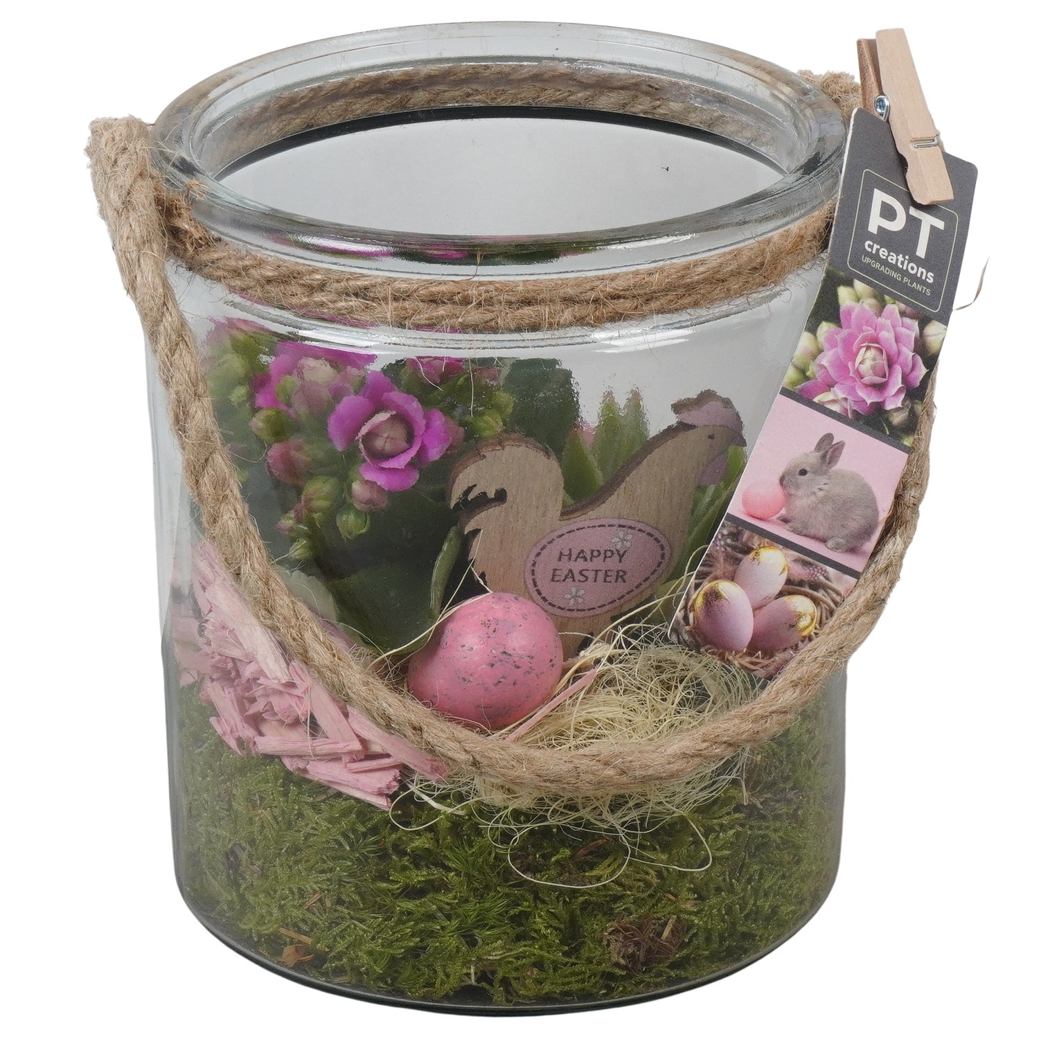 PTPG9319 Arrangement Easter in glas vaas, D 14