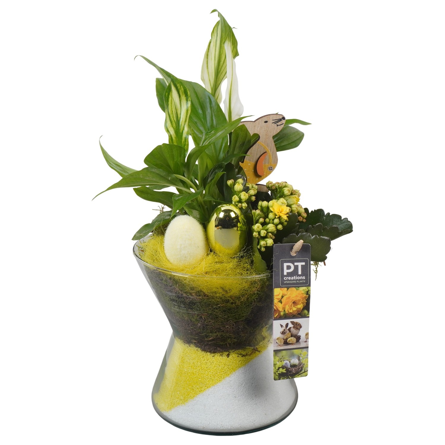 PTPG9346 Arrangement Easter in glas vaas, D 15