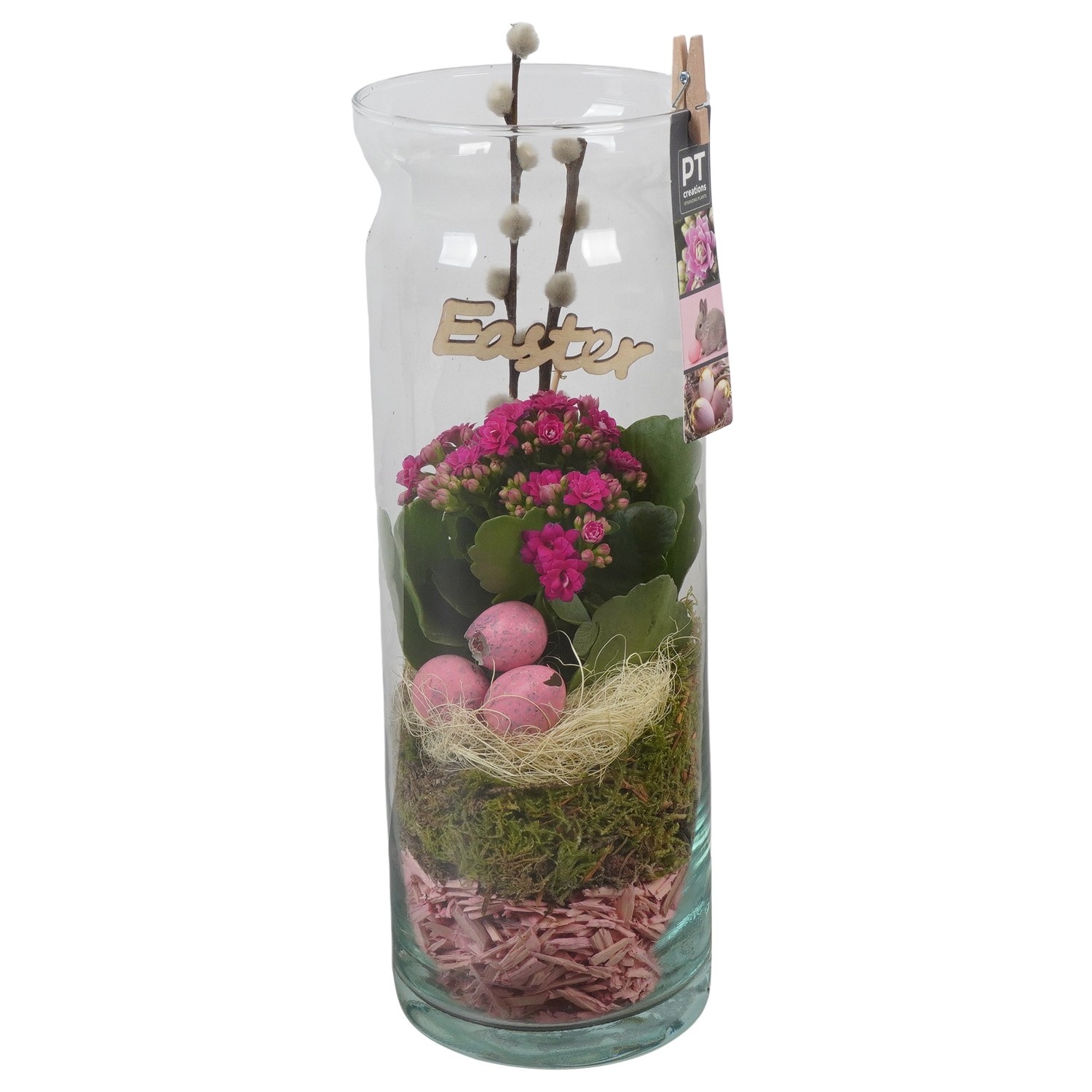 PTPG9339 Arrangement Easter in glas vaas, D 12