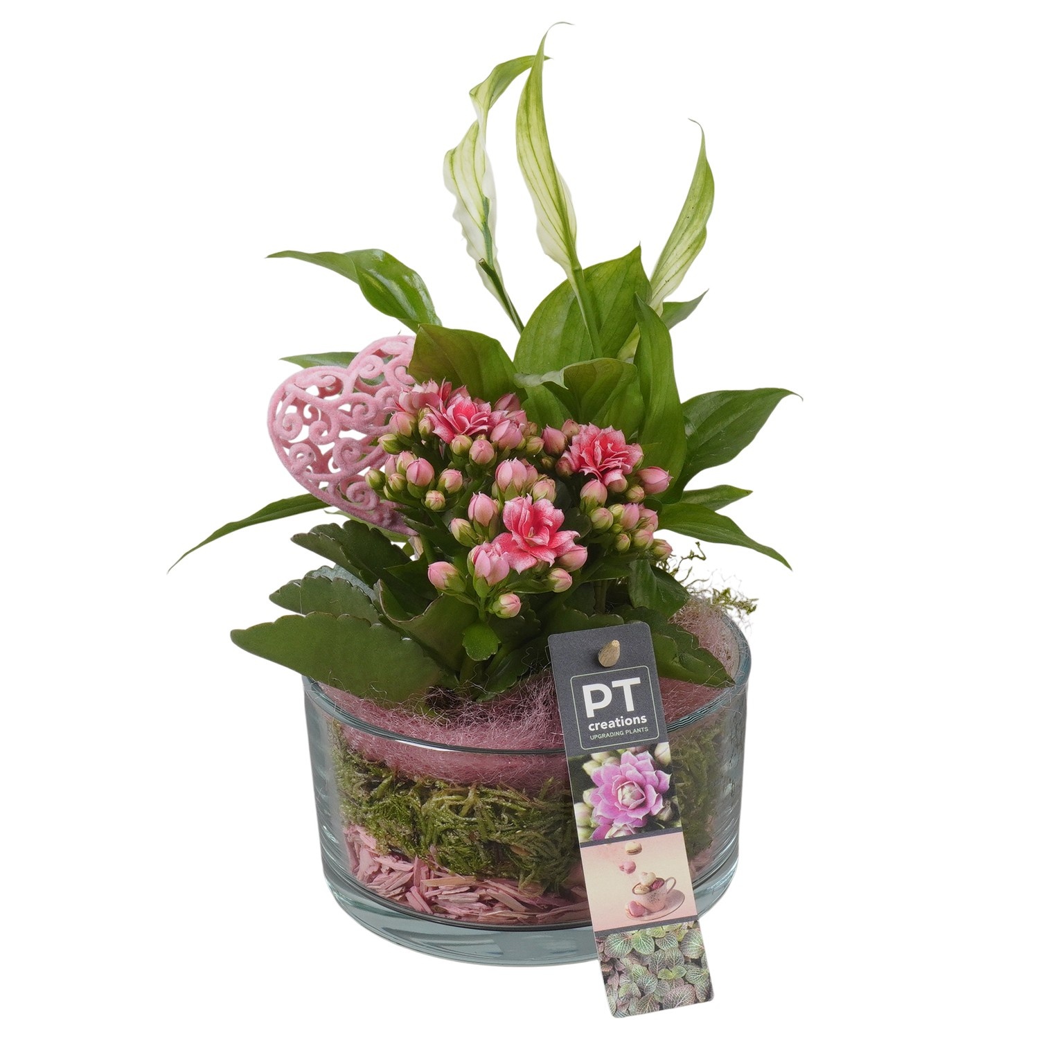 PTVMG4915 Arrangement Valentines-Mothersday in glas schaal, D 14