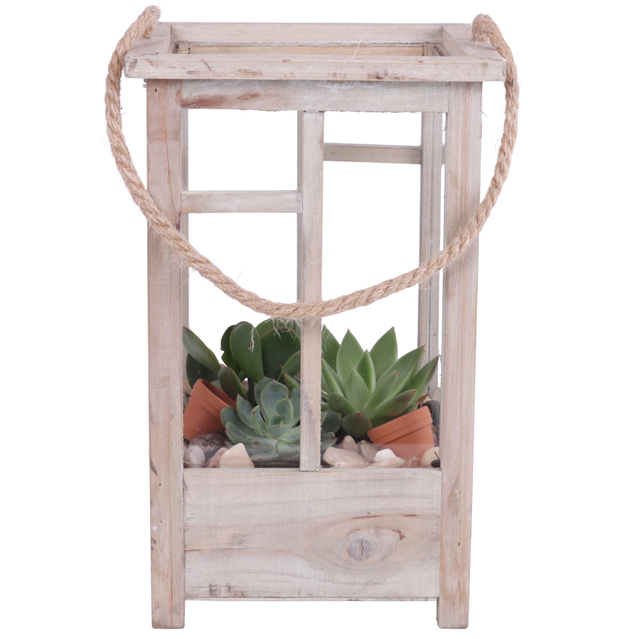 Yearround Arr. Succulent Wooden Lantern pot Brown mix/3 Ø19cm 3P, D 19