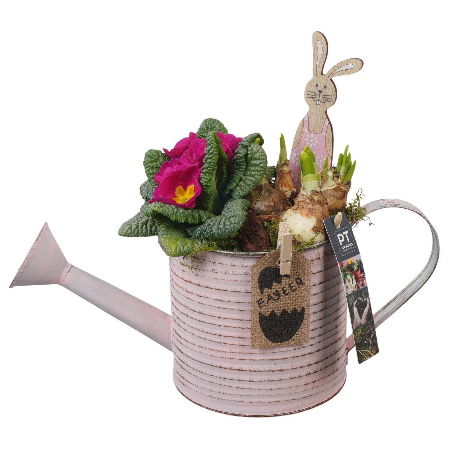 PTBMP5635 Arrangement Easter Bulbs Mix in zink gieter, D 14