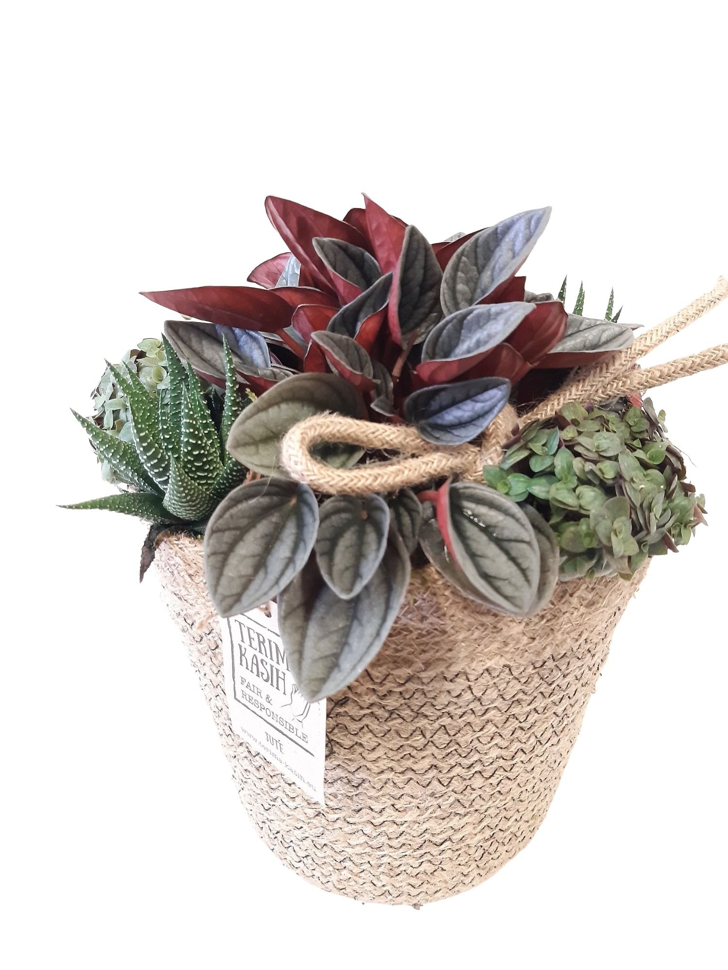 JMO18ZMX Jute mand Ovaal D21 mini groenmix, D 18