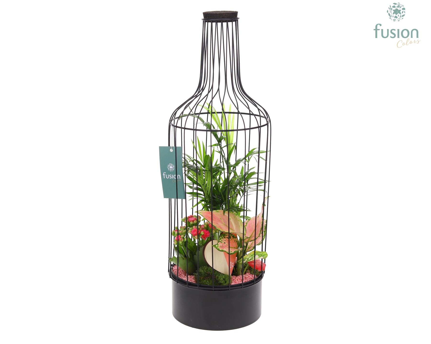 Metaal fles zwart Large Love met arrangement, D 17