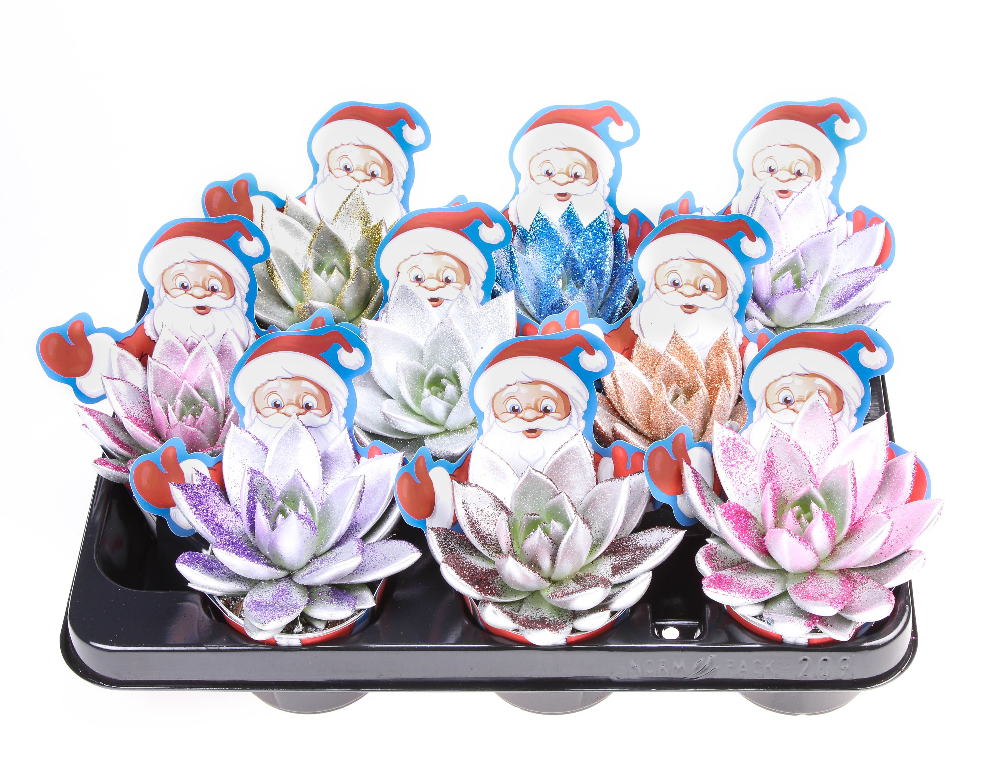 Potcover santaclaus zilver + glitter mix, D 8,5