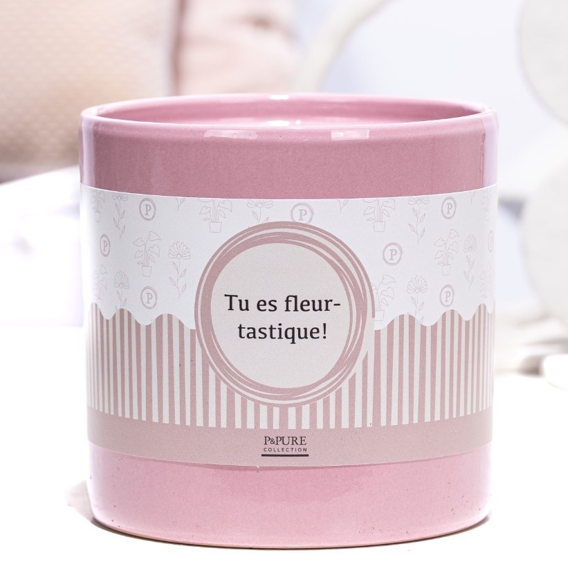 P&P ceramics pink met TU ES FLEURTASTIQUE! cadeau wikkel, D 13