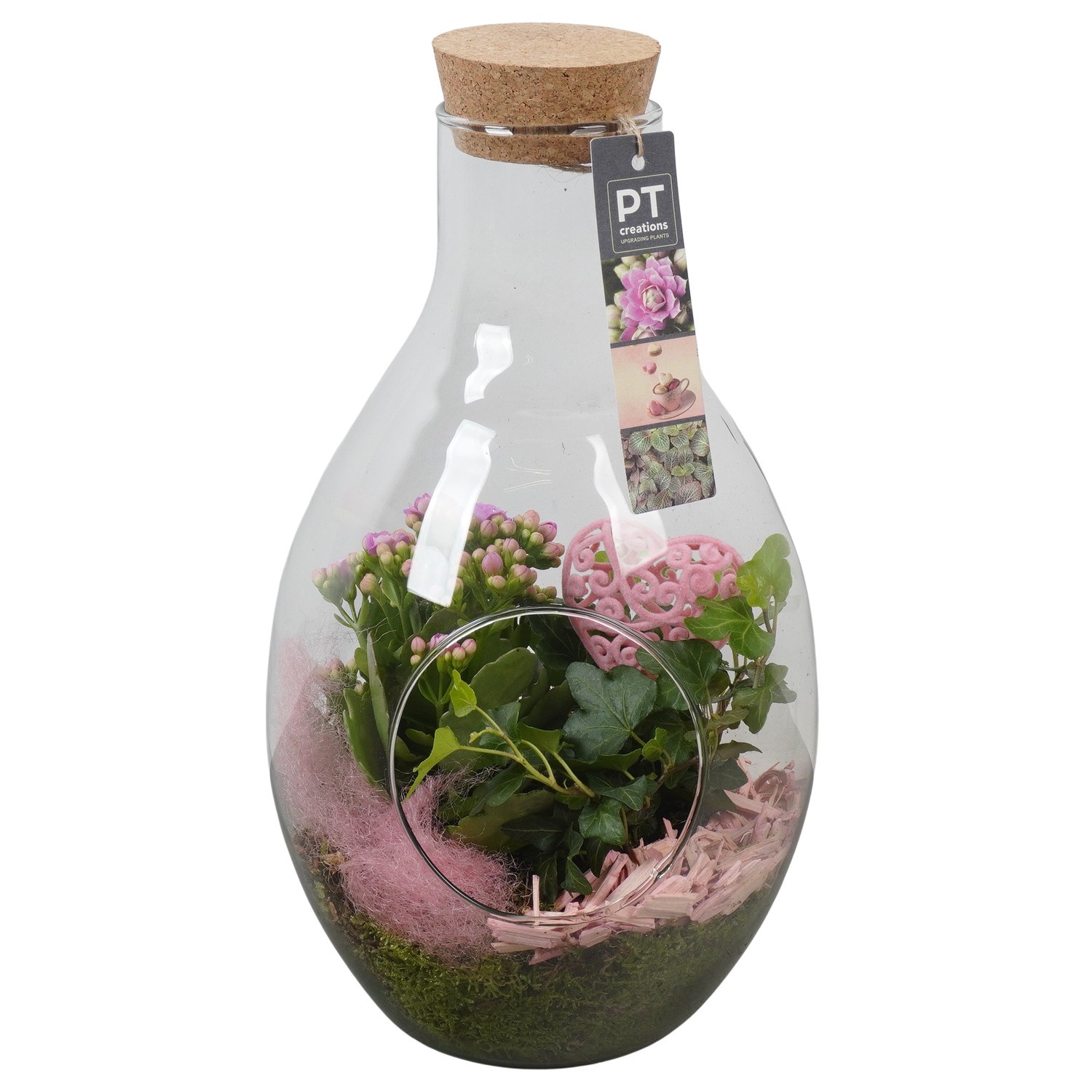 PTVMG4992 Arrangement Valentines-Mothersday in glas fles, D 18