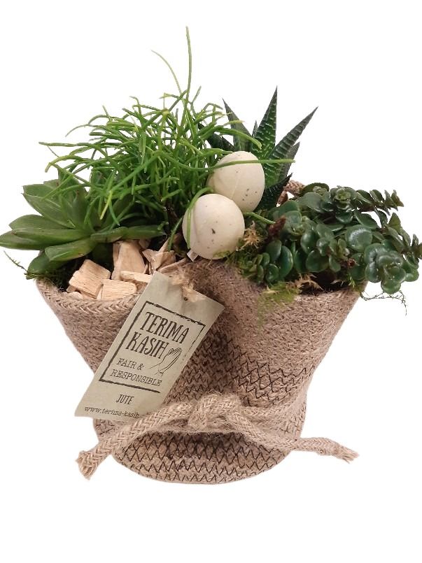 JMO16PAS Jute mand Ovaal D19 mini groenmix EASTER/SPRING, D 19