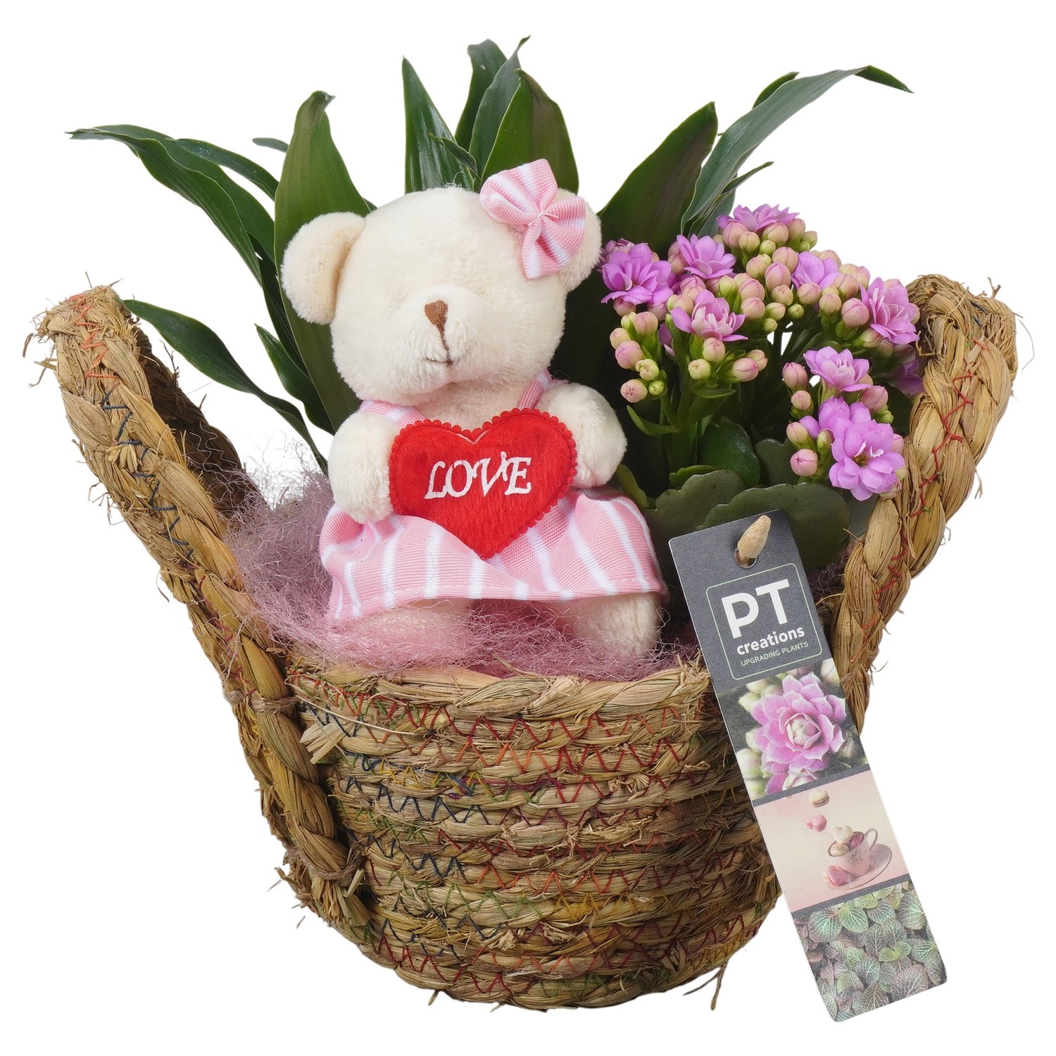 PTVMB2342 Arrangement Valentines-Mothersday in riet mand, D 15