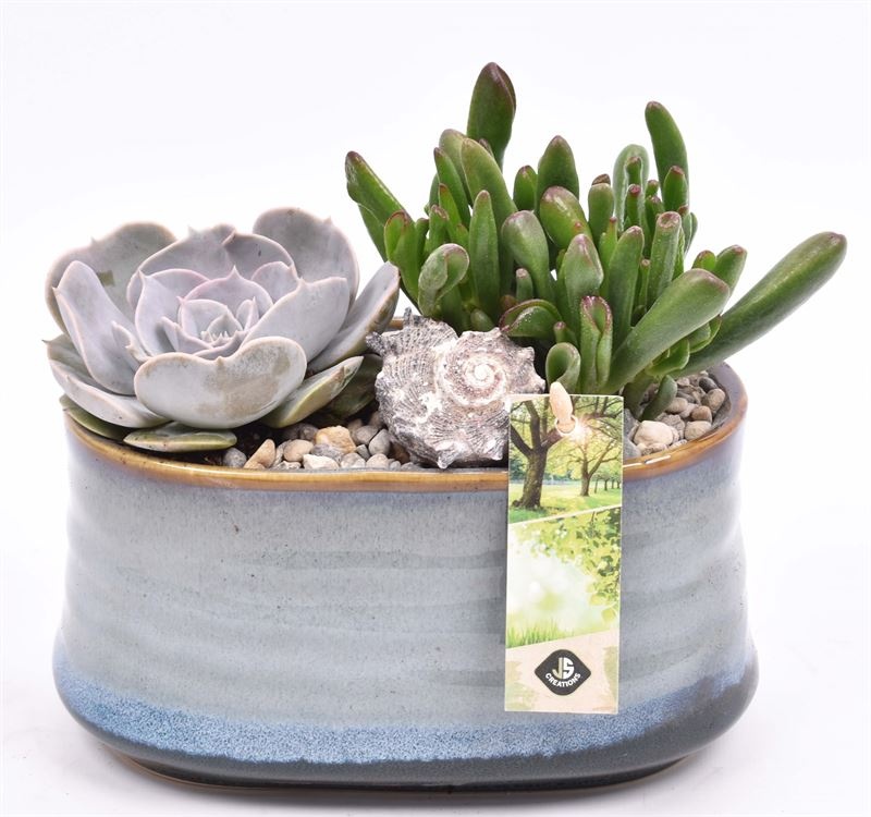 Keramiek ovaal blauw/grijs 19x12cm, D 19