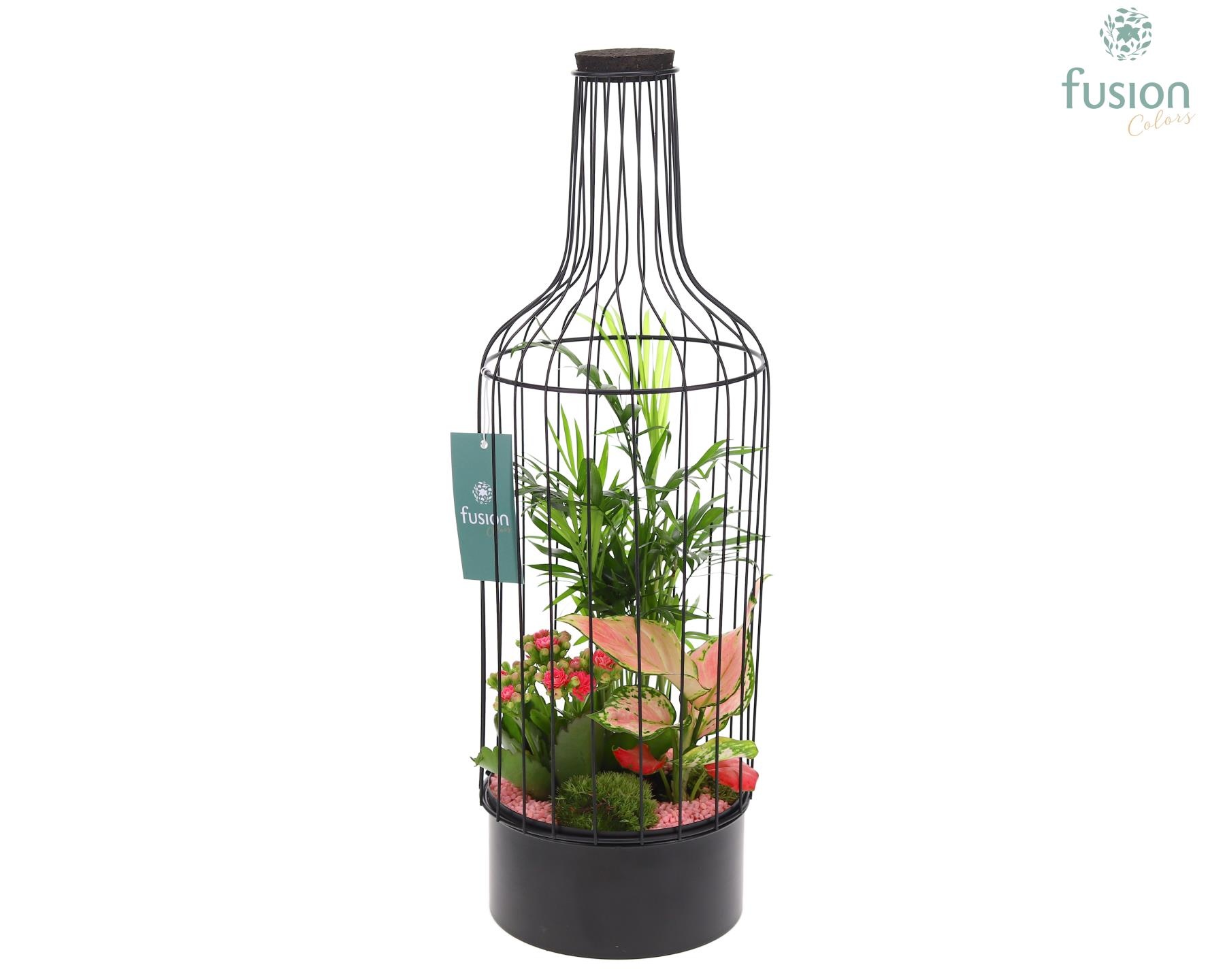 Metaal fles zwart Large met arrangement, D 17