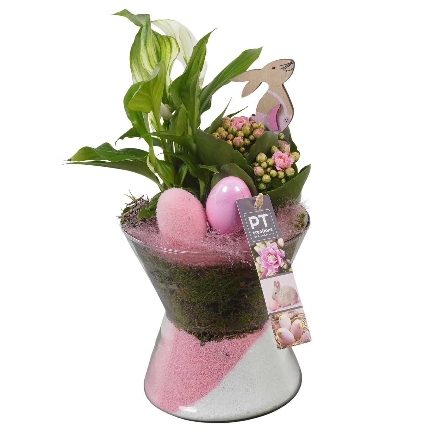 PTPG9347 Arrangement Easter in glas vaas, D 15