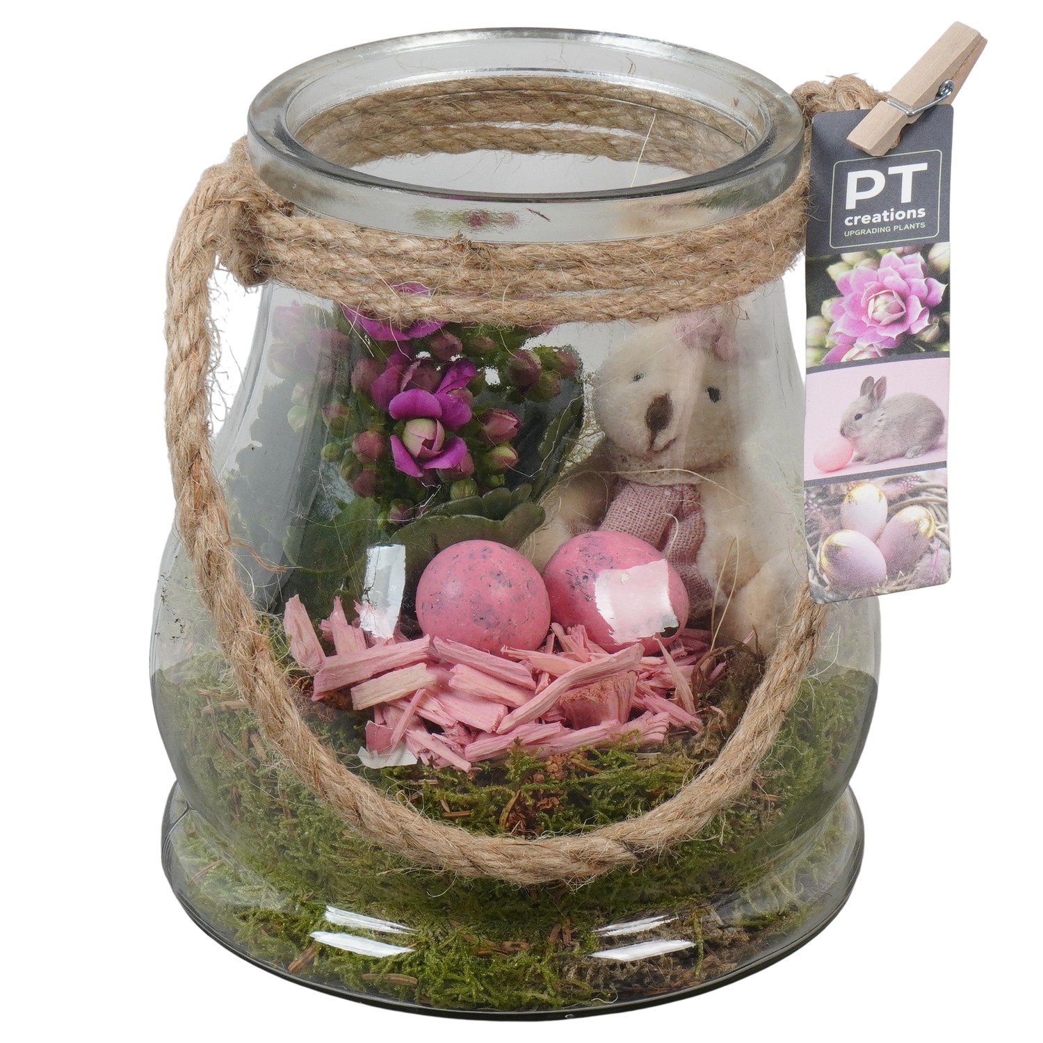 PTPG9317 Arrangement Easter in glas vaas, D 16