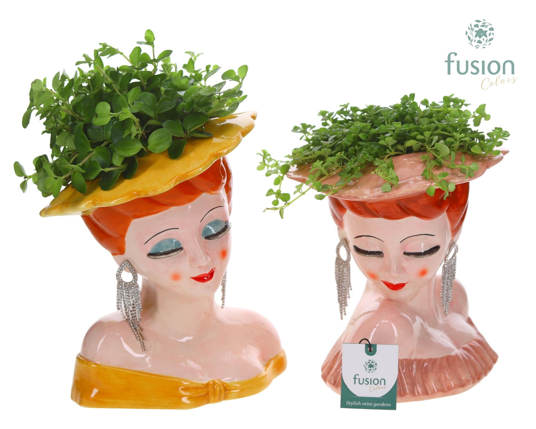 Keramiek Dames vase met Groenen planten mix, D 23