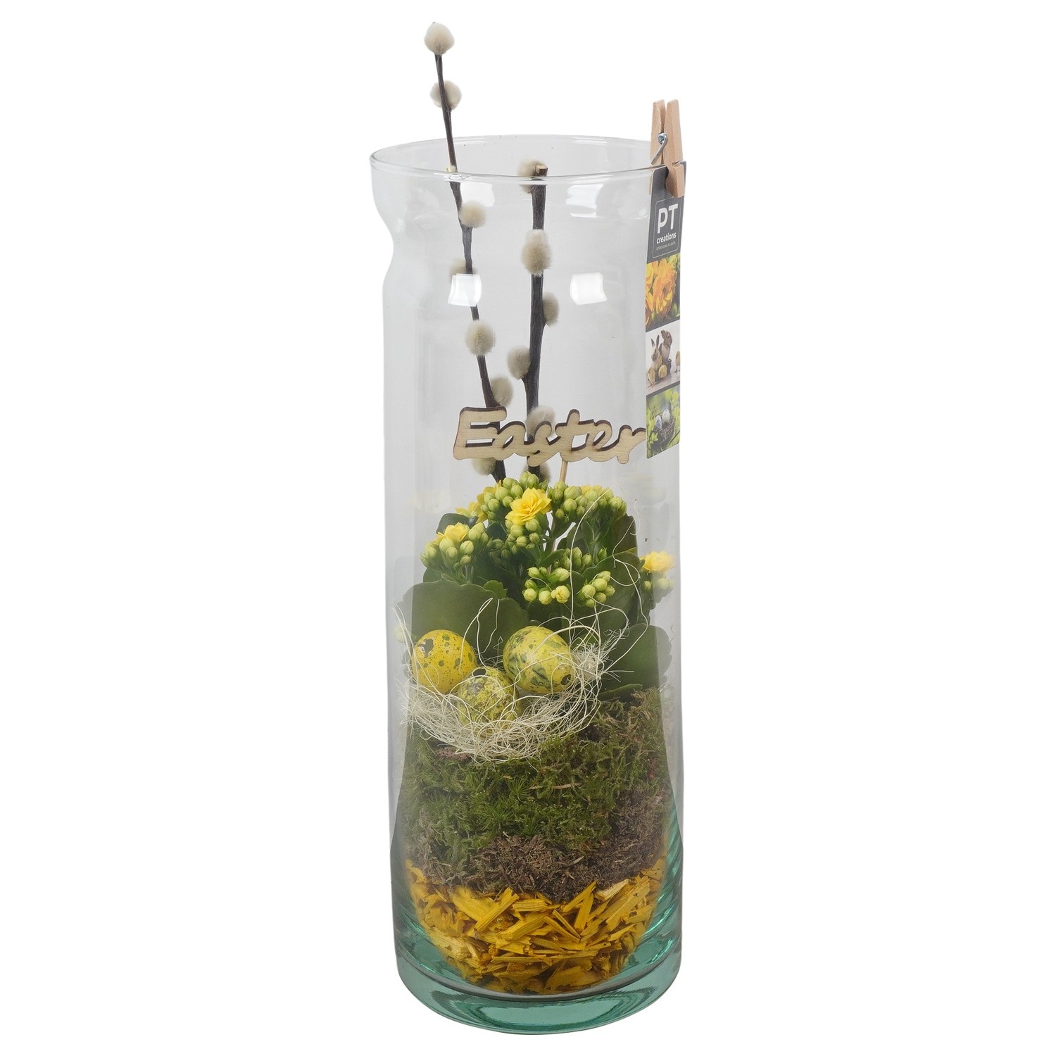 PTPG9338 Arrangement Easter in glas vaas, D 12