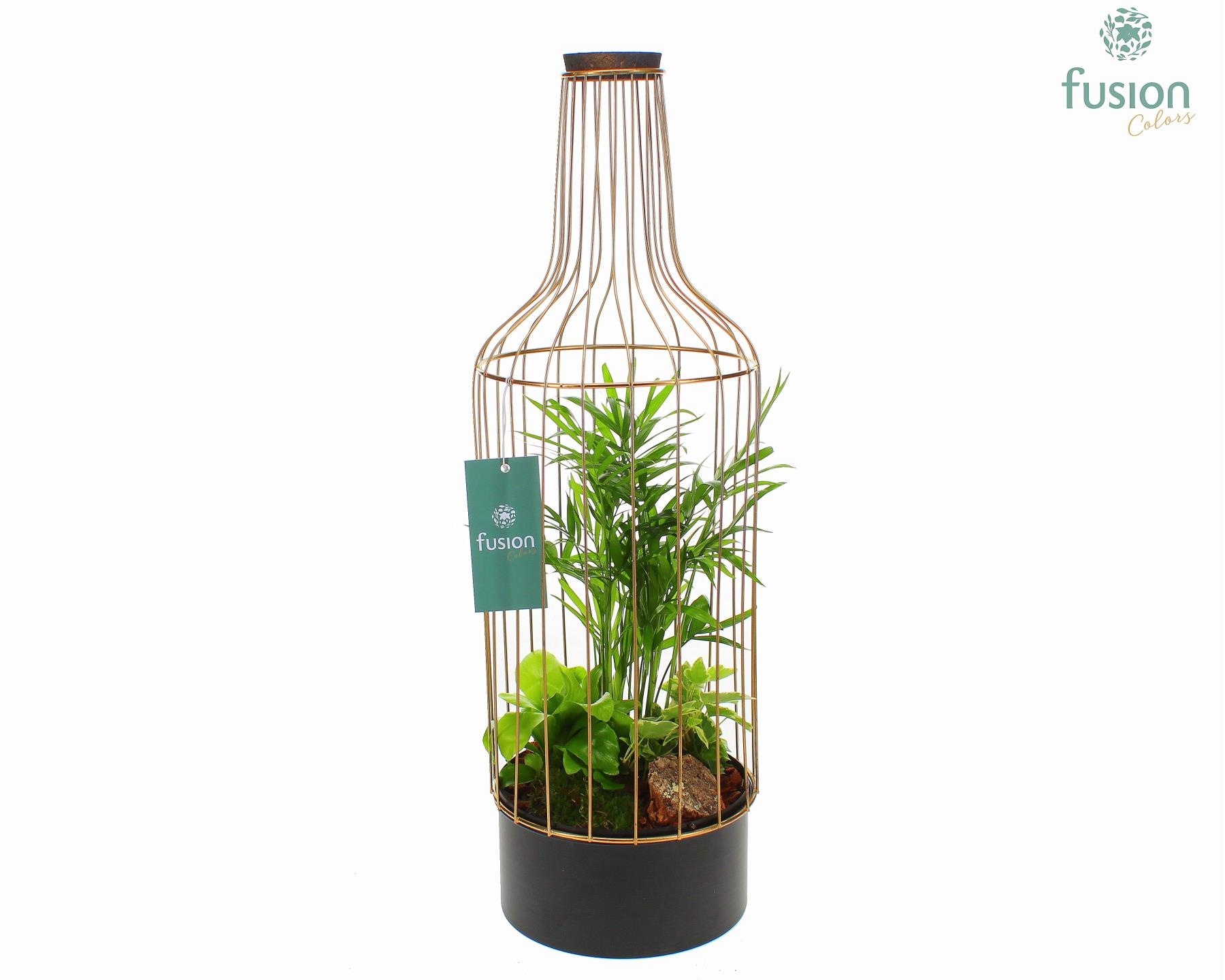 Metaal Flesgoudzwart Large met arrangement, D 17