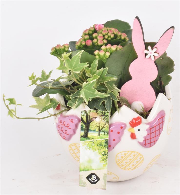 Keramiek ei met decor kip 13cm, D 13