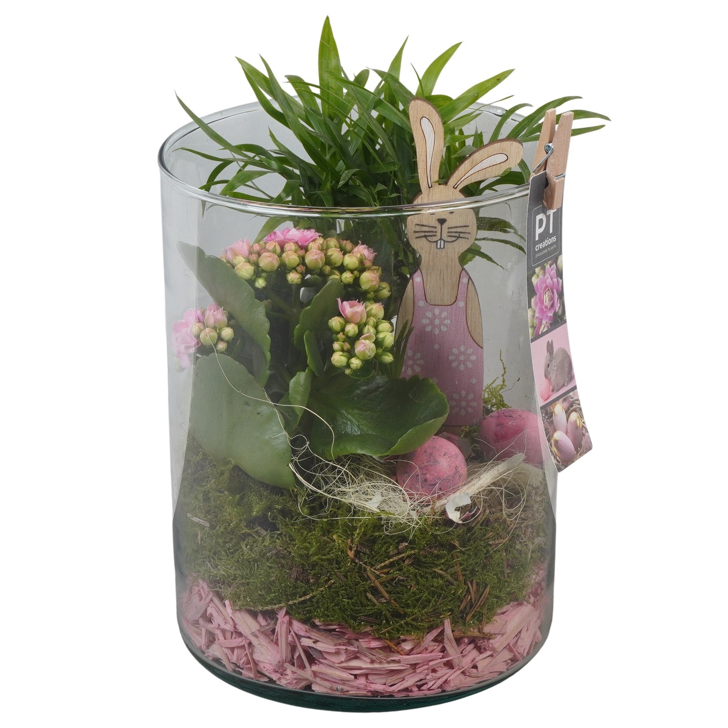 PTPG9330 Arrangement Easter in glas vaas, D 15