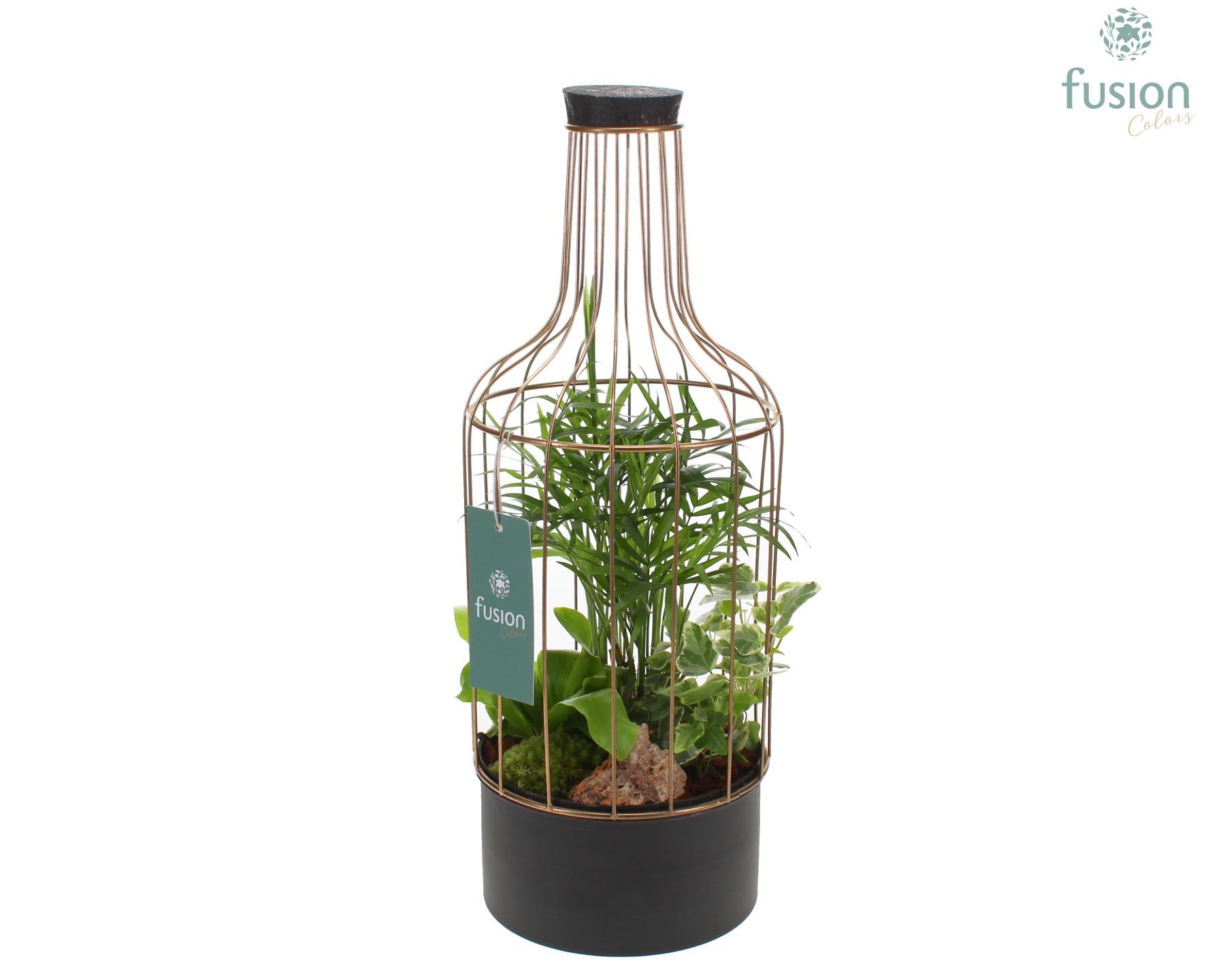 Metaal fles goudzwart Medium met arrangement, D 15