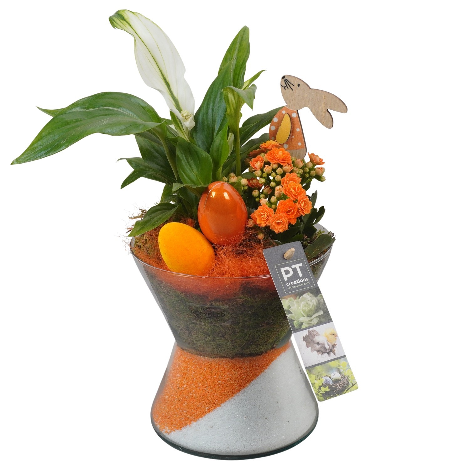 PTPG9348 Arrangement Easter in glas vaas, D 15