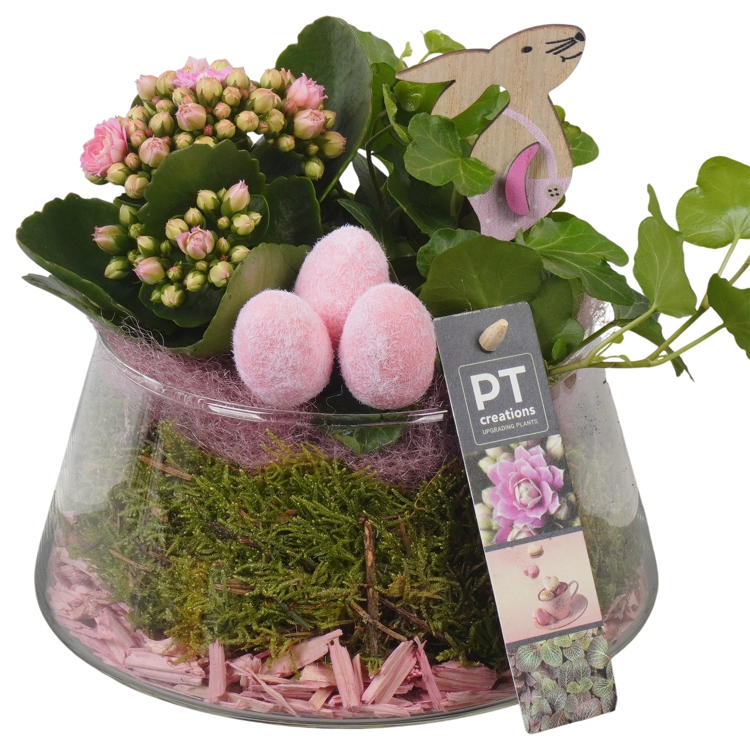 PTPG9359 Arrangement Easter in glas vaas, D 18