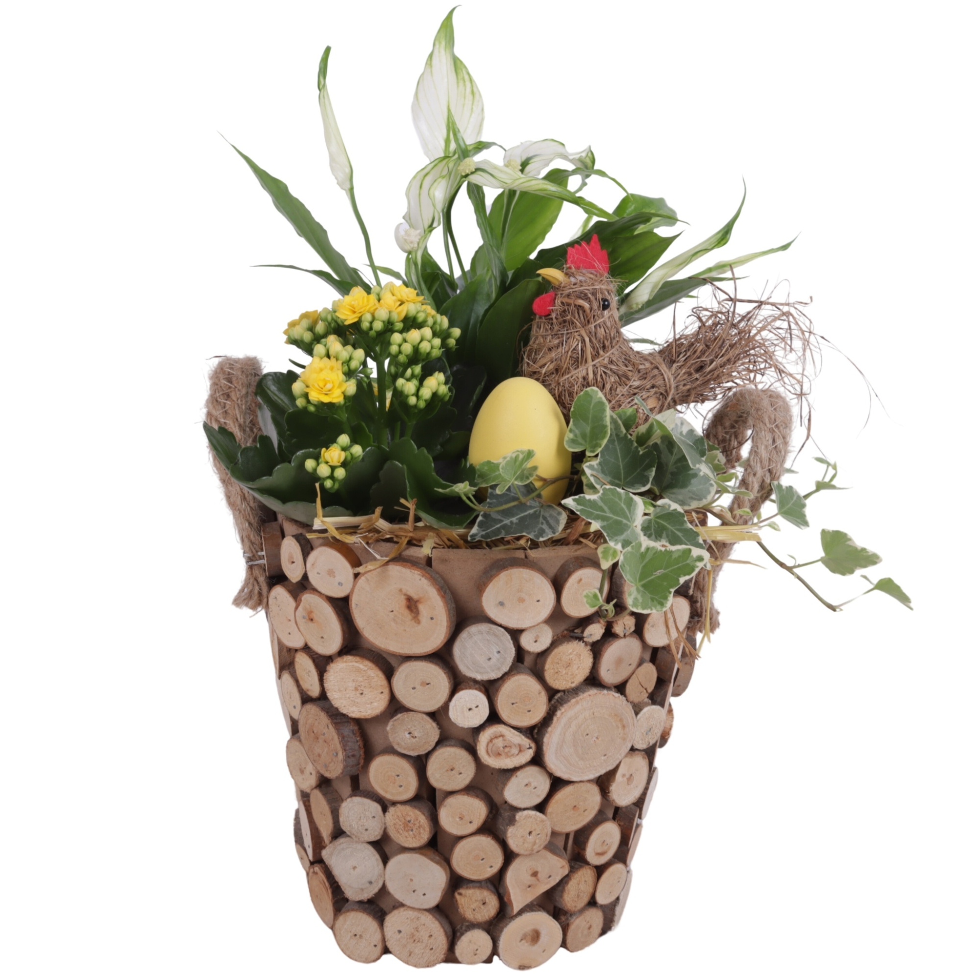Easter Arr. Indoor Wooden Pot Round Tree Chucks Ø20cm 3PP, D 20
