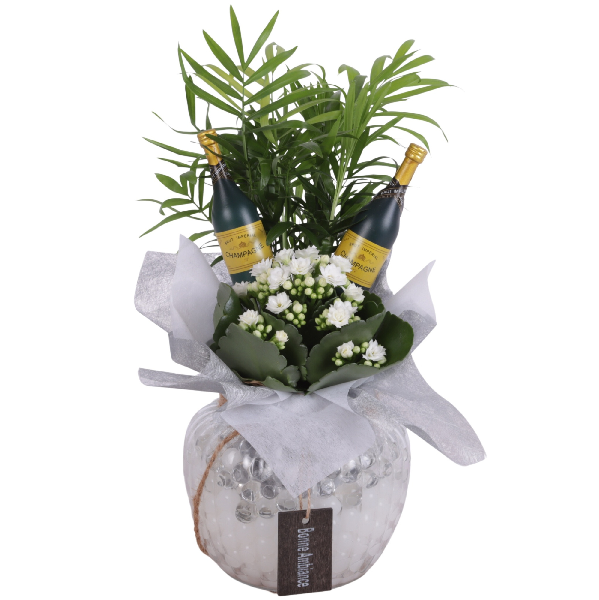 New Year Arr. Indoor Glass Round Relief Ø15cm 2PP, D 15 cm