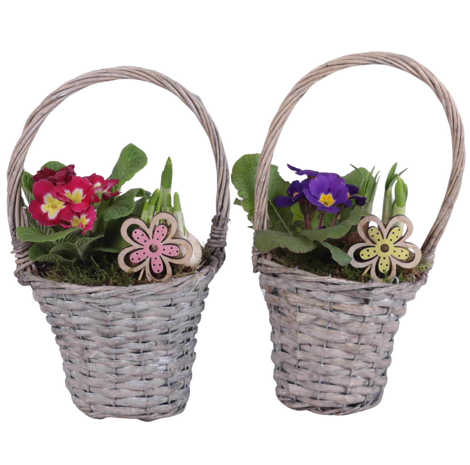 Early Spring Arr. Outdoor Willow Handle Basket Ø15cm 2PP, D 15