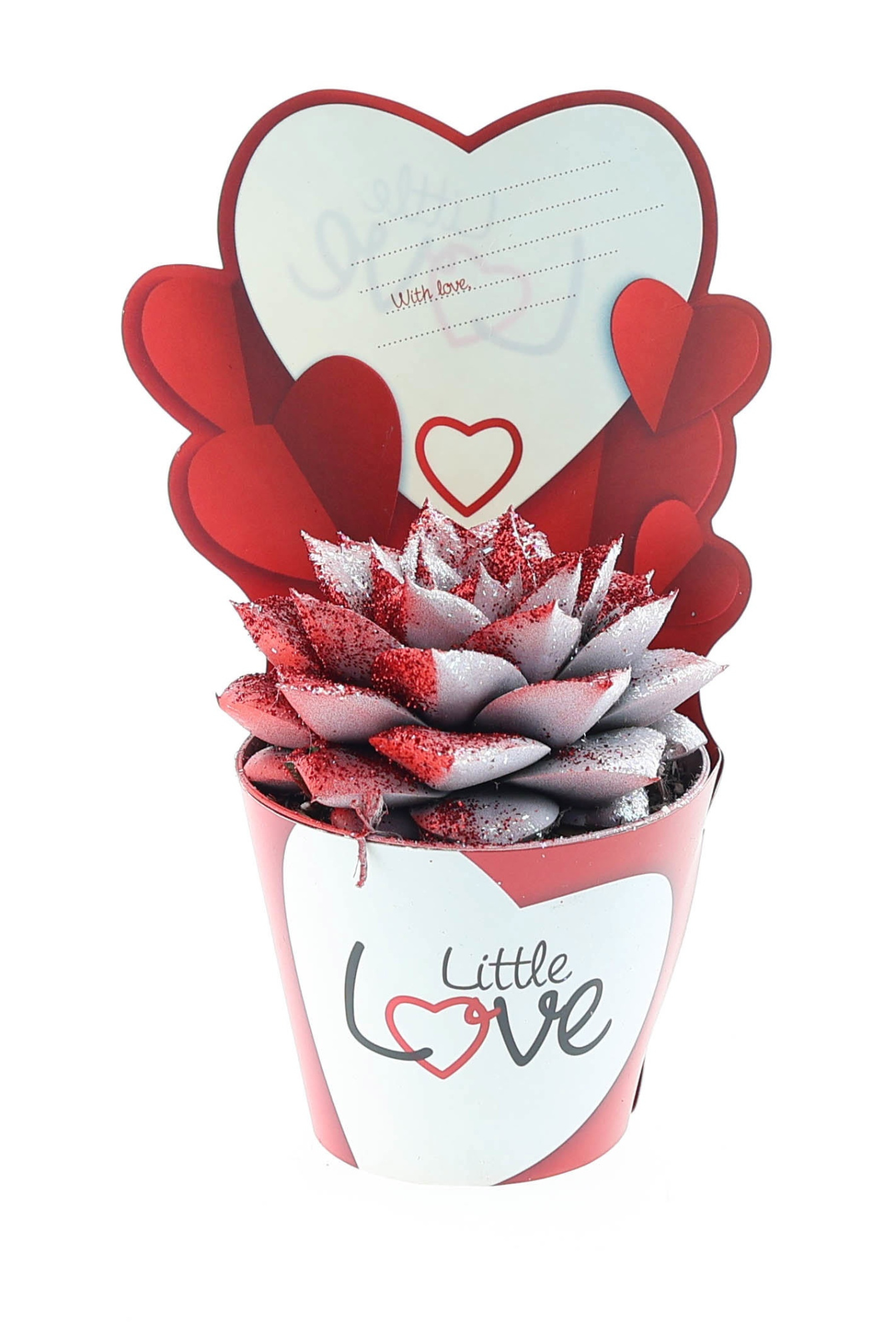 Potcover little love purper rood/wit glitter, D 8,5