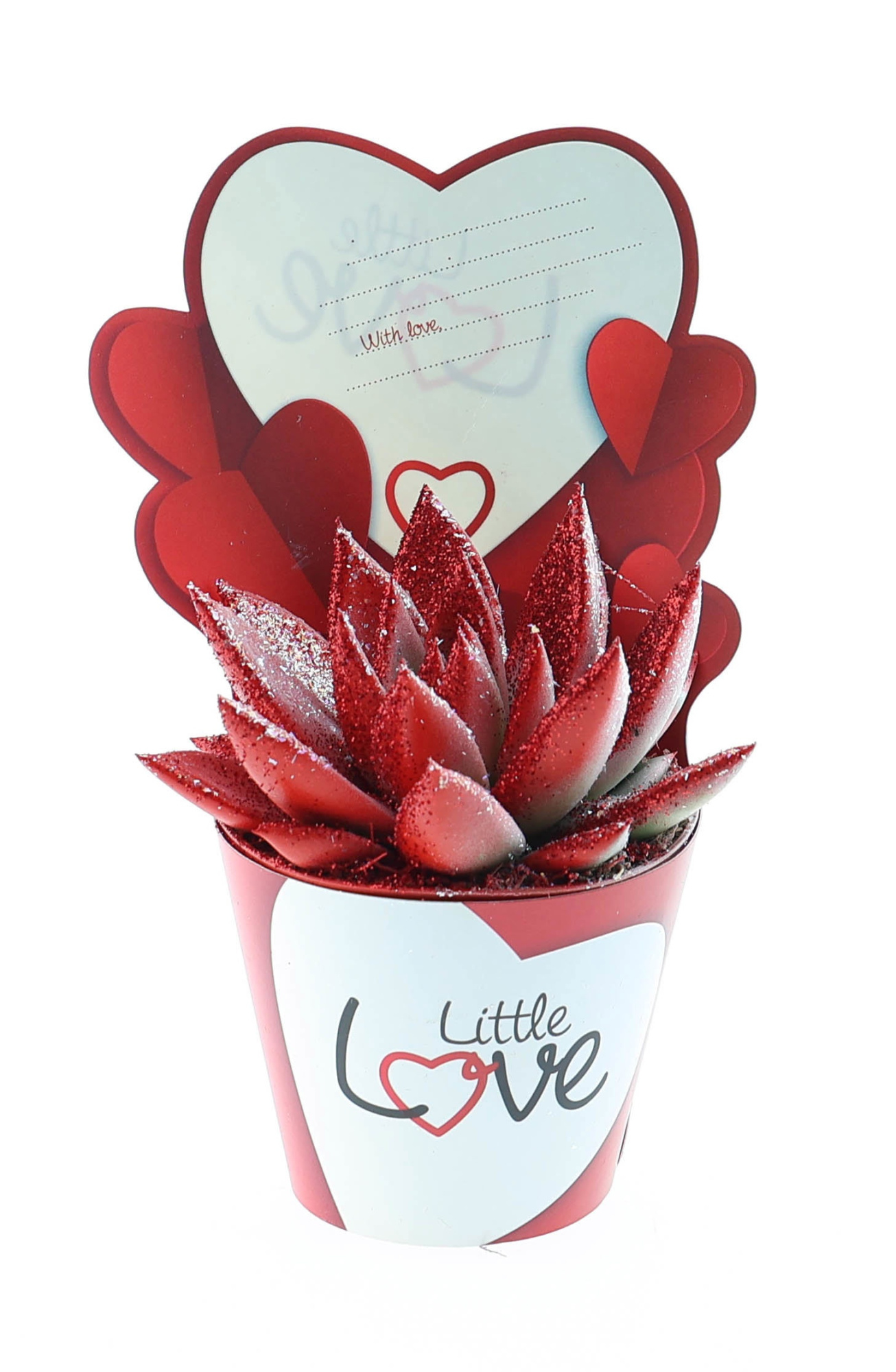 Potcover little love purper rood/wit glitter, D 8,5