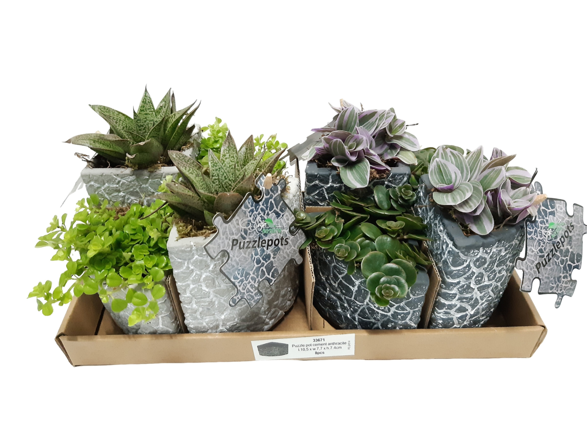 PZPSET2X4 Puzzle Pots 2xS 2xM Grey/White Set 4 potten, D 15