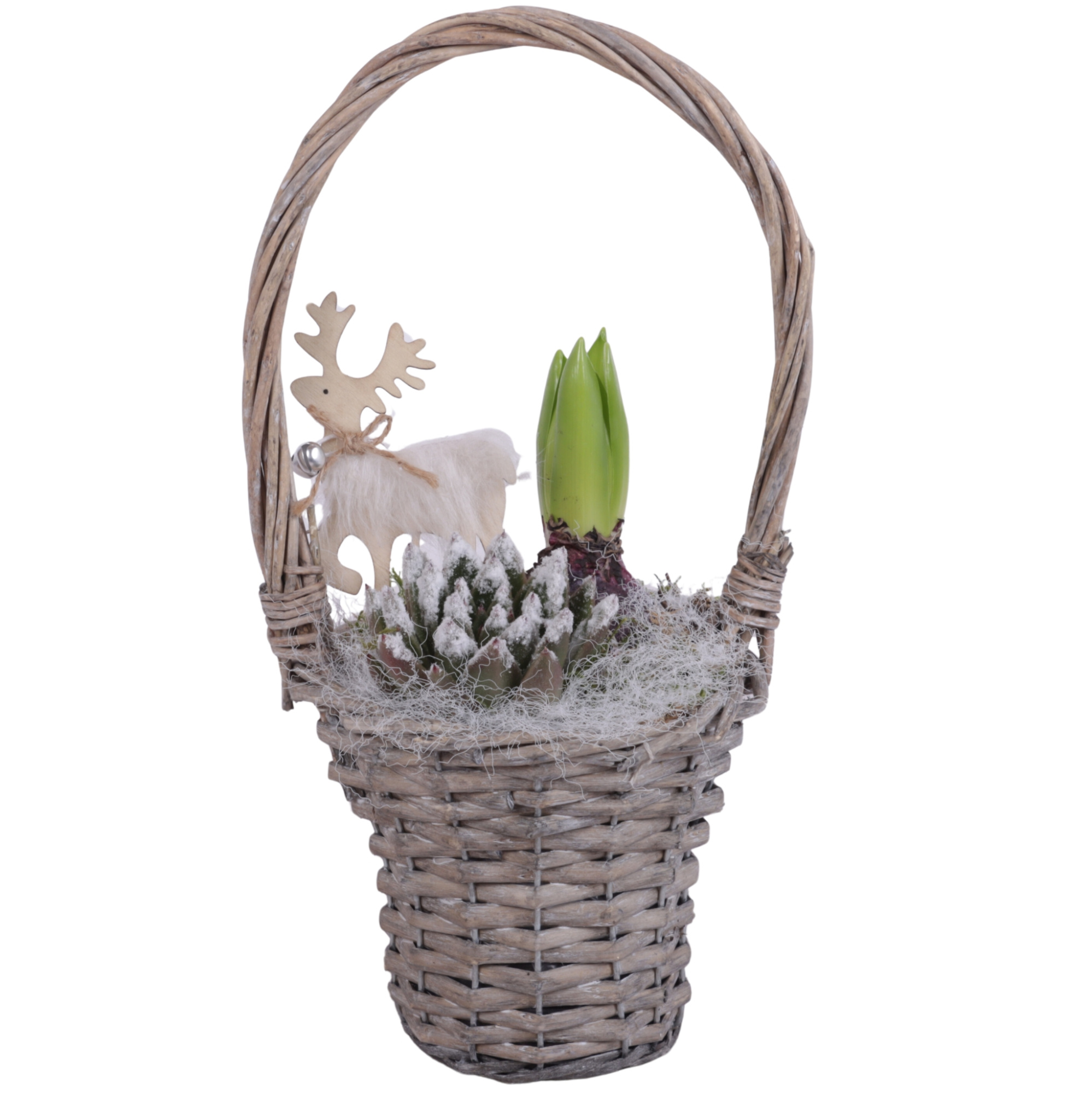 Winter Arr. Outdoor Willow Handle Basket Grey Ø15cm 1PP, D 15 cm