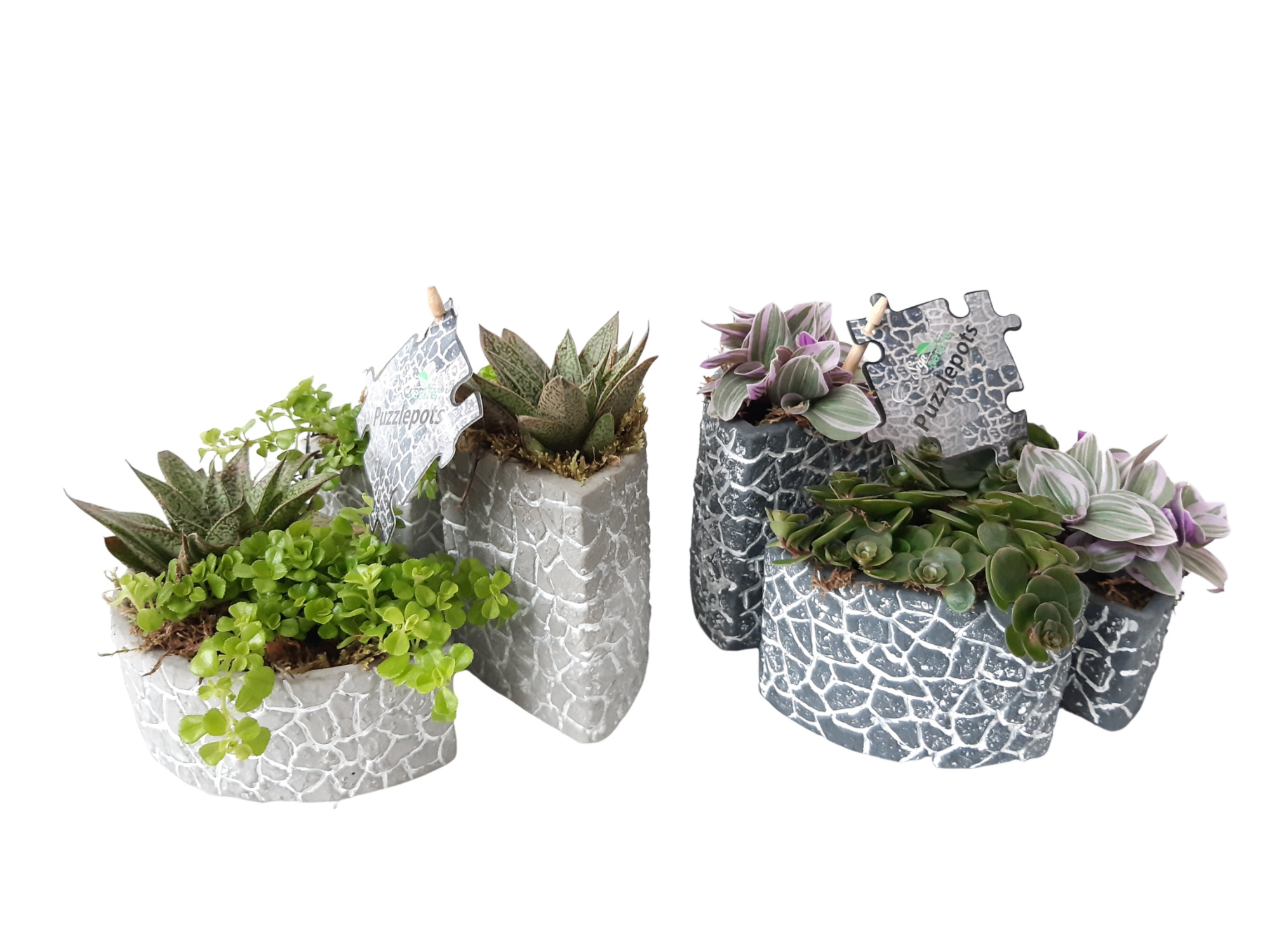 PZPSET2X3 Puzzle Pots L + S + M Grey/White Set 3 potten, D 15